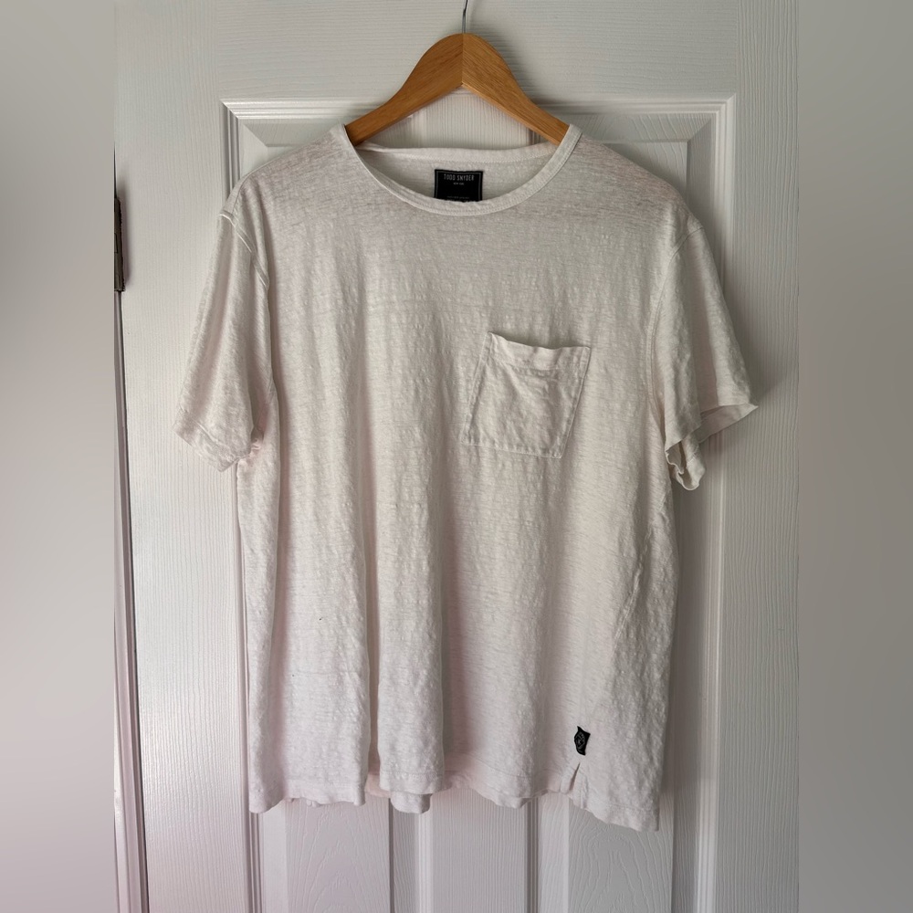 Todd Snyder men's white linen crew neck t-shirt size large